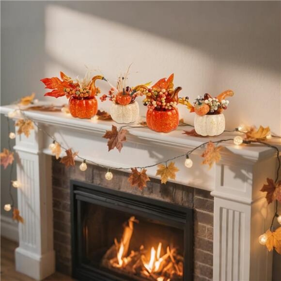 Fall Decorations for Home - Set of 6 Artificial Pumpkin, Berry & Pine Cone - Picture 4 of 7